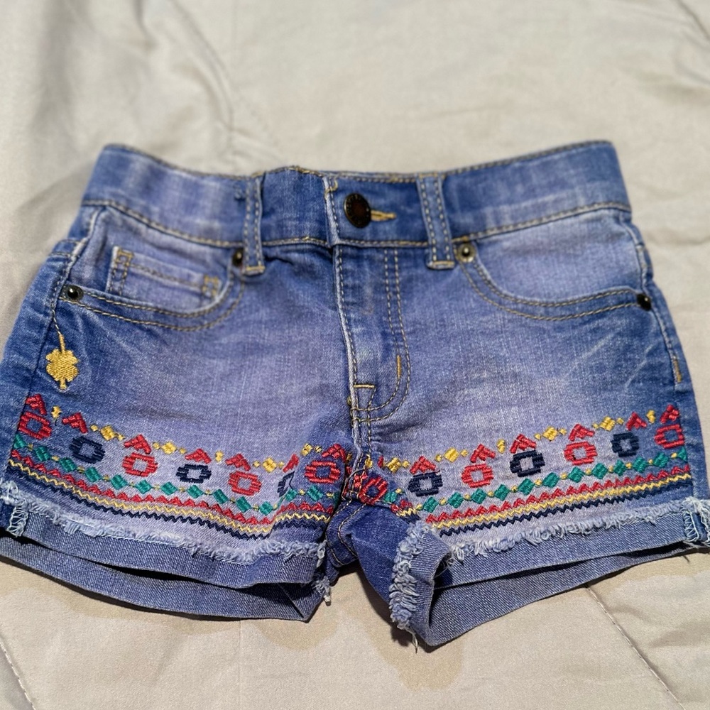 Lucky Brand Denim Blue Jean Shorts with Colorful Design - Girls Size 3-4